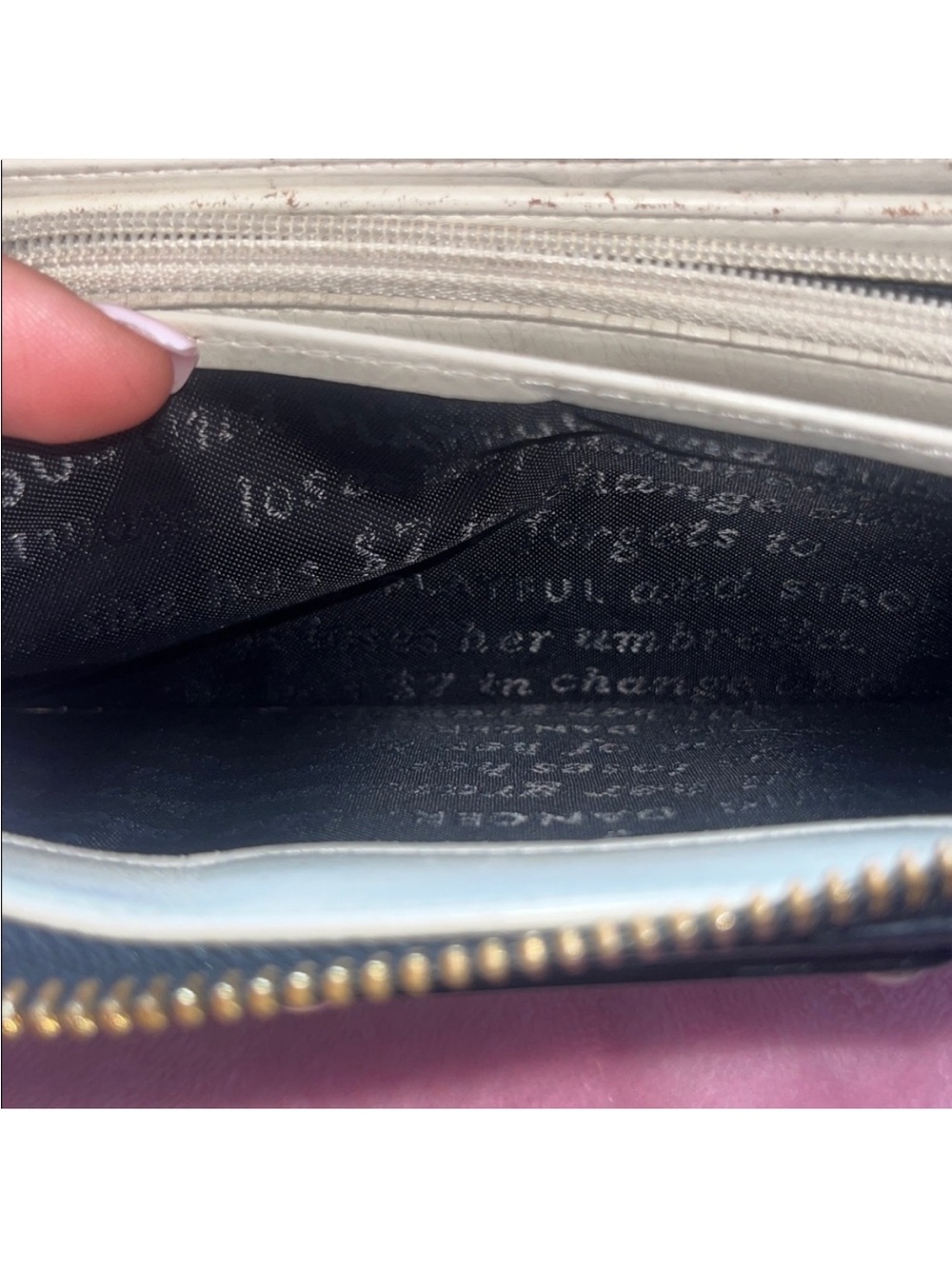 kate spade Storybook Lining Black and Cream Pebbled Zip Wallet - Picture 10 of 12